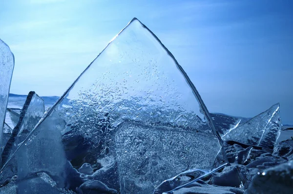 Sun Rays Refracted Crystal Clear Pieces Ice Winter Landscape Lake — Stock Photo, Image