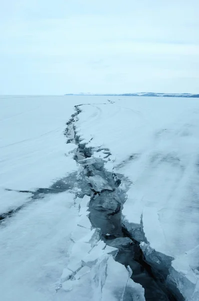 Ice Hummocks Northern Shore Olkhon Island Lake Baikal Fresh Crack — Stock Photo, Image