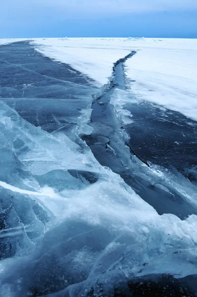 Ice Hummocks Northern Shore Olkhon Island Lake Baikal Fresh Crack — Stock Photo, Image
