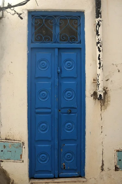 Detail View Traditional Mediterranean Blue Wooden Door — Stock Photo, Image