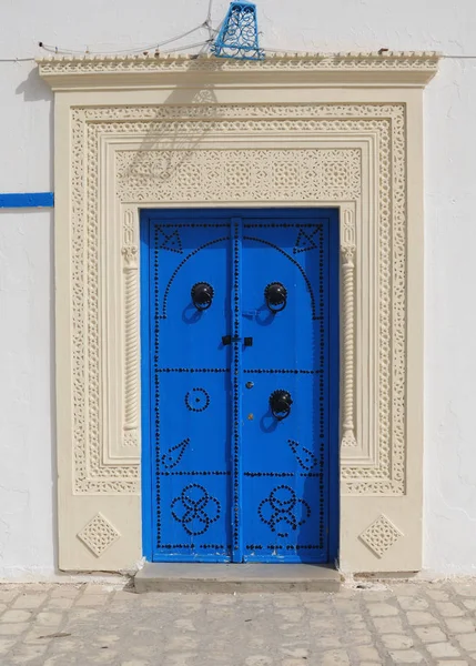 Tradicional Mediterrâneo Azul Porta Madeira — Fotografia de Stock