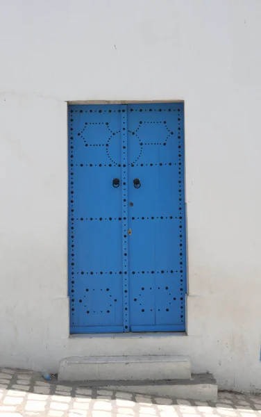 Tradition Mediterranean Blue Wooden Door — Stock Photo, Image