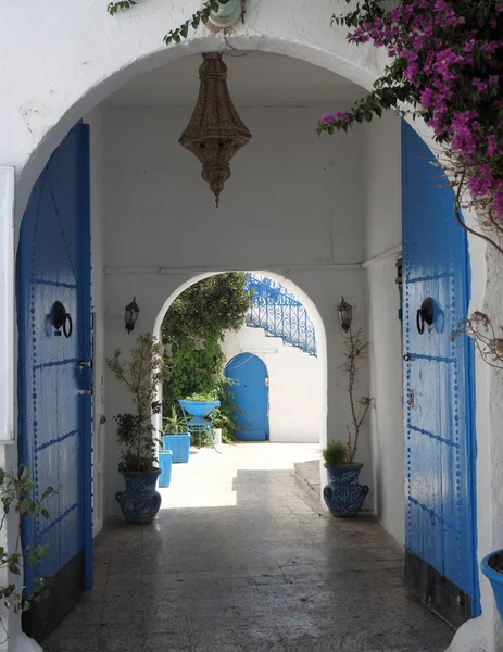 Drzwi Drewniane Niebieski Tradycja Śródziemnego — Zdjęcie stockowe