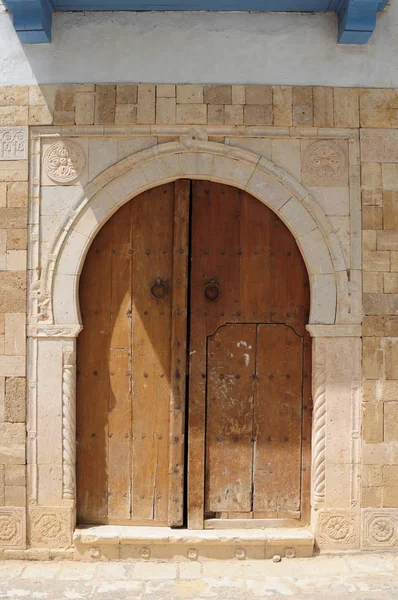 Tradition Mediterranean Blue Wooden Door — Stock Photo, Image