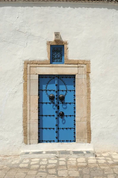 Tradition Mediterranean Blue Wooden Door — Stock Photo, Image