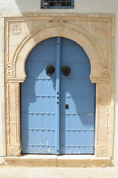 Tradição Mediterrâneo Azul Porta Madeira — Fotografia de Stock