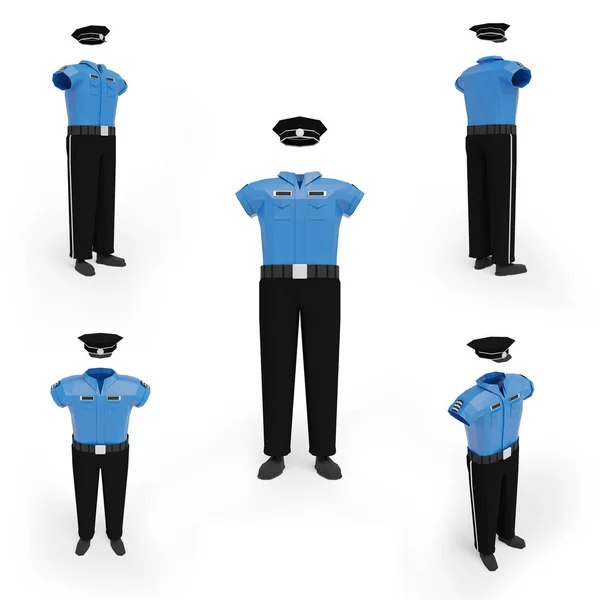 Set Med Låg Poly Polisuniform För Spelutveckling Render Illustration Royaltyfria Stockfoton