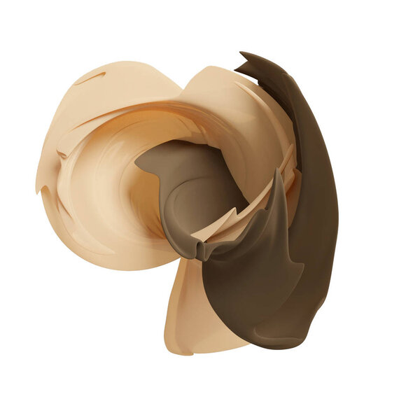 абстракция, закручивание брызг темного шоколада и молочных сливок, 3d рендеринг, 3d иллюстрация, изолированная на белом
