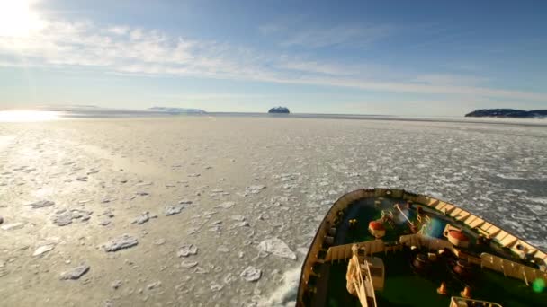 Rompehielos en hielo en la Antártida — Vídeo de stock