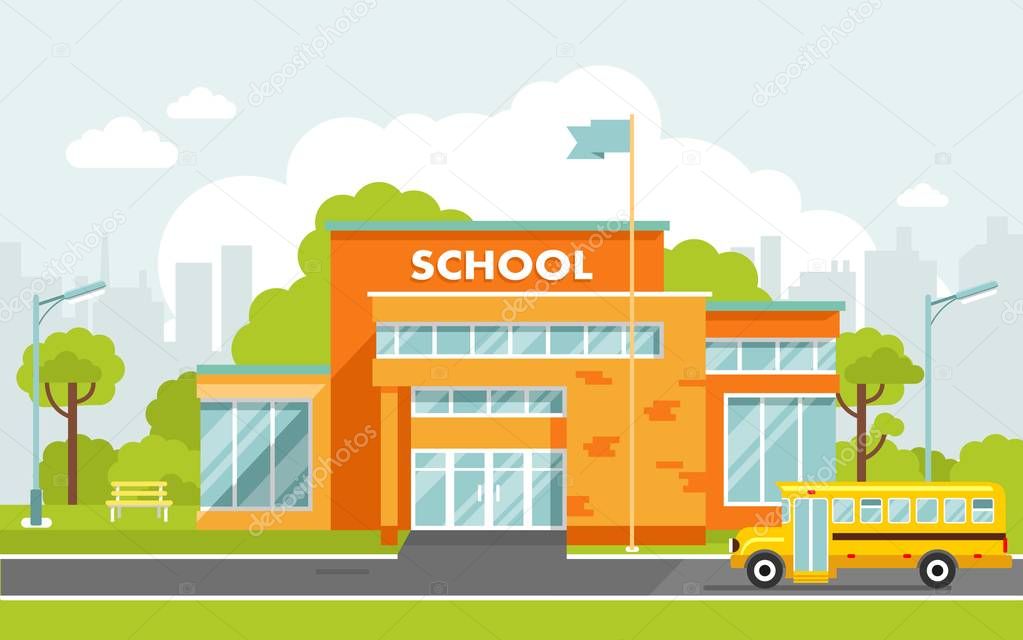 Education concepy with school building in flat style.
