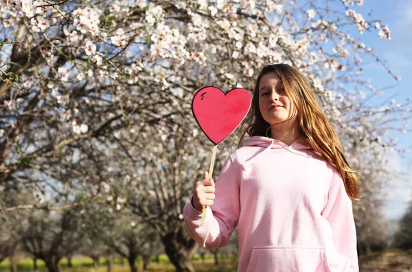 Años Niña Sosteniendo Rojo Forma Corazón —  Fotos de Stock