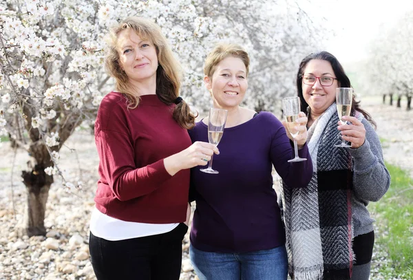 Retrato Aire Libre Las Mejores Amigas Mujeres Celebrando Fin Del —  Fotos de Stock