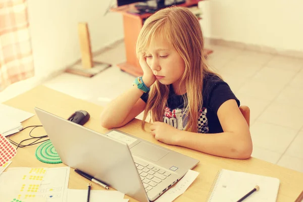 Covid Home School Concept Year Old Girl Bored Home — Stock Photo, Image