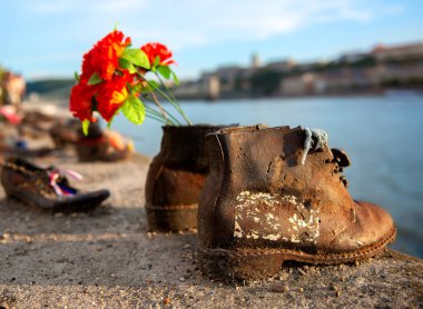 Shoes on embarkment of Danube clipart