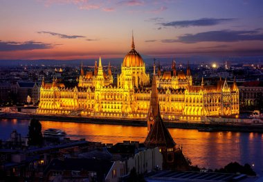 Hungarian parliament in evening clipart