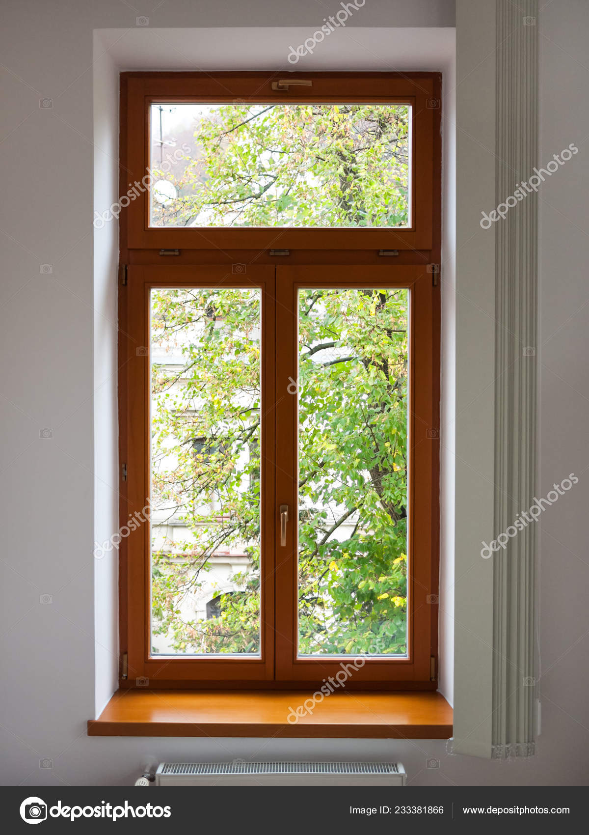Modern Interior Wooden Windows Rolled Shutters Stock Photo