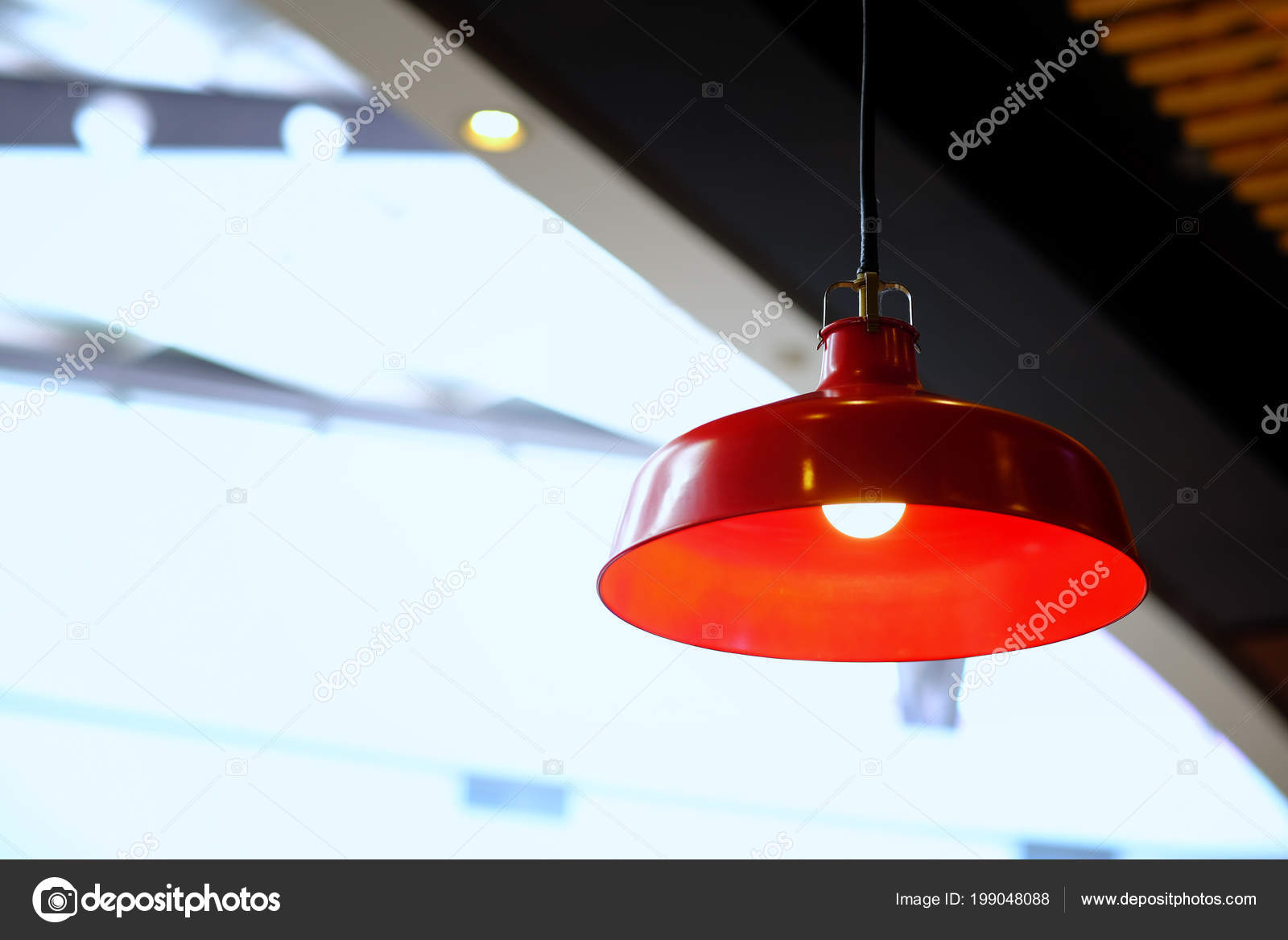 Kitchen Interior Restaurant Big Red Lamp Golden Light Loft Style