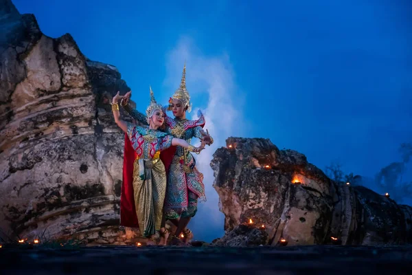 Cultura Artística Tailandia Bailando Khon Enmascarado Literatura Ramayana Mono Clásico — Foto de Stock