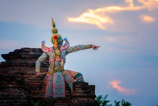 Cultura Artística Tailandia Bailando Khon Enmascarado Literatura Ramayana Mono Clásico — Foto de Stock