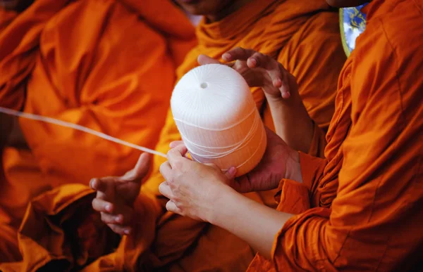 Thais Boeddhistische Monniken Bidden Tempel Boeddhist Tempel Heilige Koord Heilige — Stockfoto