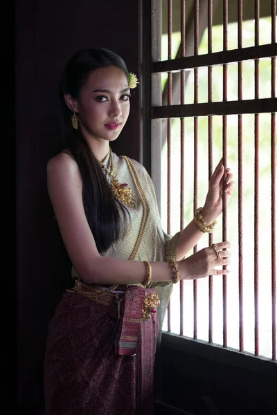 Mulheres Tailandesas Vestindo Trajes Tradicionais Tempos Antigos Durante Período Ayutthaya — Fotografia de Stock