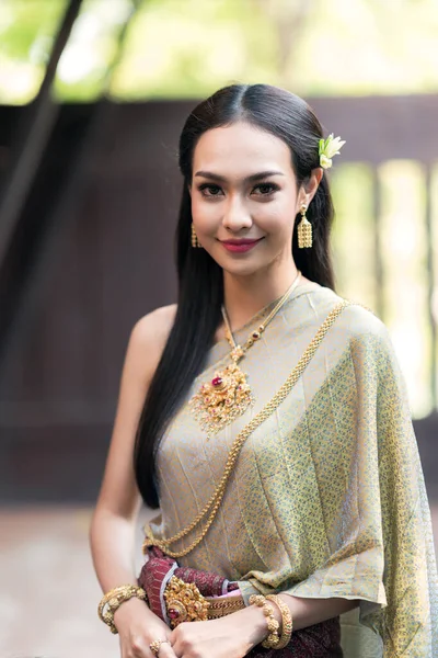 Mulheres Tailandesas Vestindo Trajes Tradicionais Tempos Antigos Durante Período Ayutthaya — Fotografia de Stock