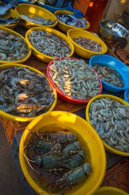 Goa ve Hindistan'ın diğer ülkelerin farklı şehirlerin pazarlarında deniz ürünleri satışı