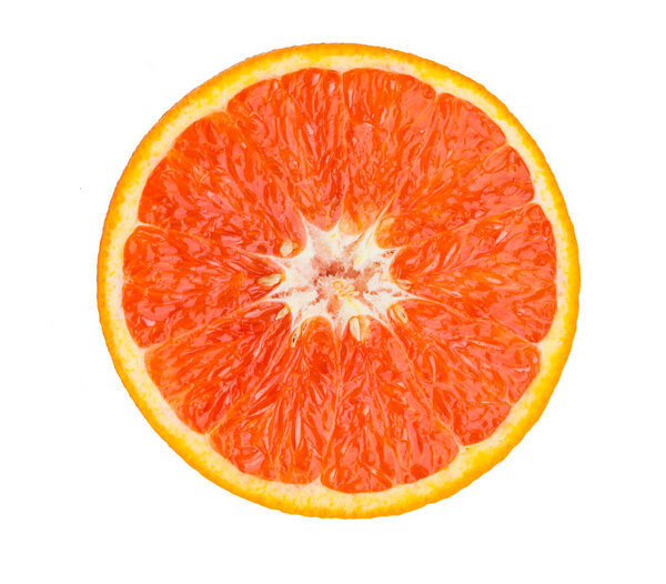 Red orange cut in half on white background