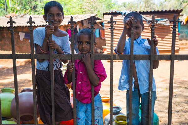 Goa, INDIA - MARCH, 2017: Children closeup, Rural people's daily lifestyle in rural village, India, South East Asia.