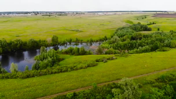 Landschaft Mit Fluss Aus Der Höhe Des Vogelfluges — Stockvideo