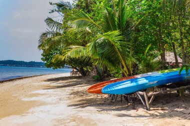 Koh Chang güzel tropik sahilde kayık. Tayland