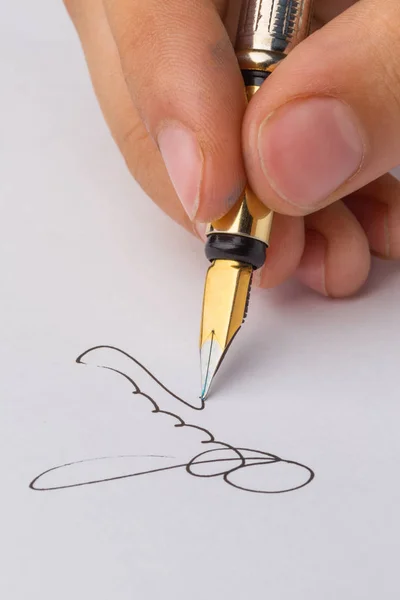 Underskrift av en reservoarpenna — Stockfoto