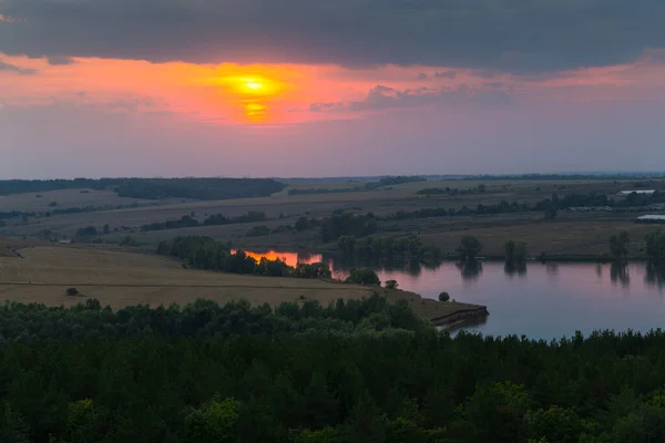 Panorama of the river, fields and forests on the background of a — Stock Photo, Image