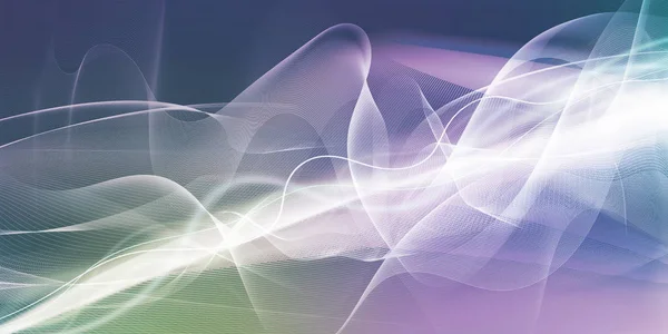 白の湾曲した動線 カラフルなグラデーションの背景に波形 対照的なぼやけた色値 — ストック写真