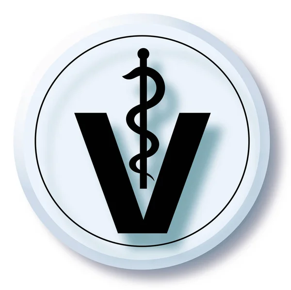 Veterinary Medical Symbol Illustration Caduceus Snake Stick Circle Button Background — Stock Photo, Image