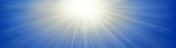 Illustrated rays of streaming sunlight on blue sky background. Summer, holiday, fun, banner, concept.