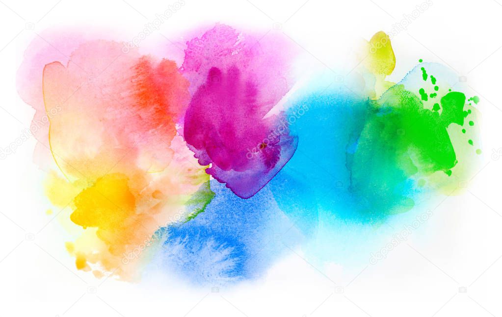 rainbow colored watercolor paints and textures on white paper