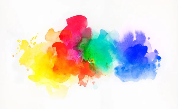 Ουράνιο τόξο χρωματισμένες υδατογραφίεςκαι υφές σε λευκό χαρτί — Φωτογραφία Αρχείου