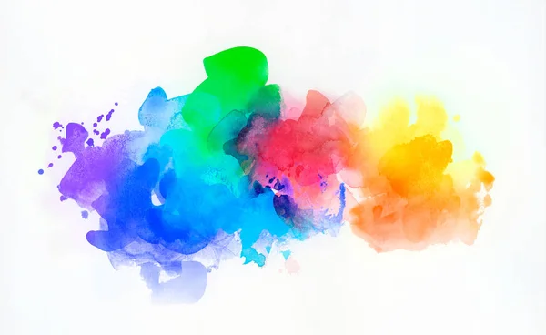 彩虹色水彩颜料和纹理在白纸上 — 图库照片