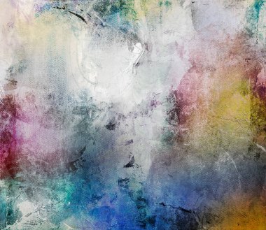 Farklı fotoğraflar, taramalar ve el boyası katmanlar, akrilikler ve yağlar kullanılarak yaratılan soyut desenli arkaplan