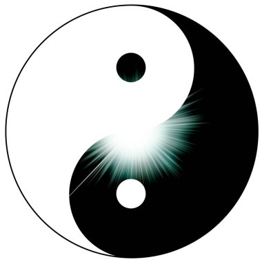 Yin ve Yang işaretinin şekilleri. Uyum ve dengenin sembolü. Dekoratif konsept grafikleri, izole.