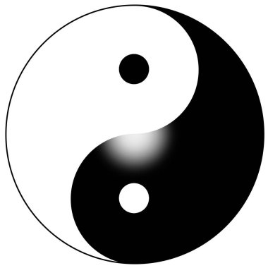 Yin ve Yang işaretinin şekilleri. Uyum ve dengenin sembolü. Dekoratif konsept grafikleri, izole.