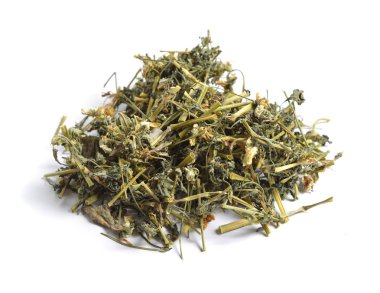 Şifalı otlar hammadde beyaz izole kurumuş. Viola üç renkli.