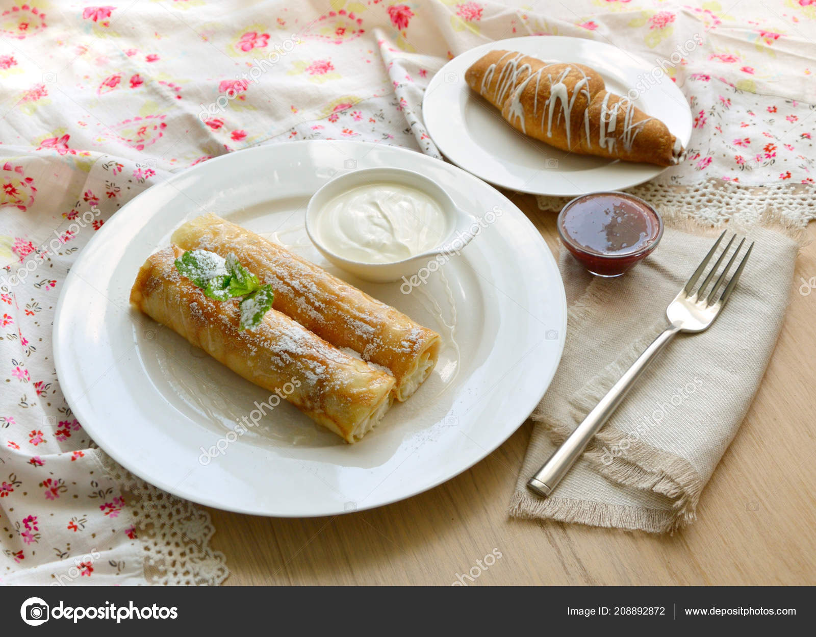 Breakfast Cottage Cheese Rolls Sour Cream Stock Photo C Spline X