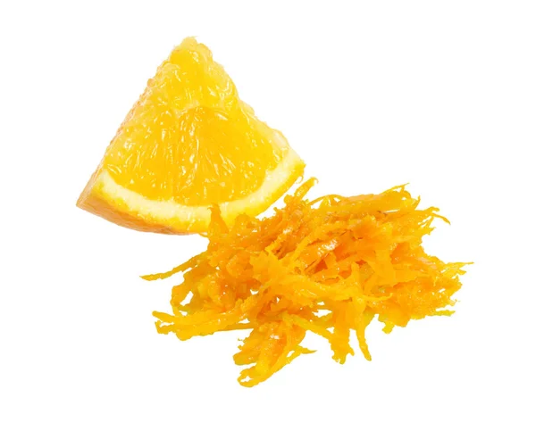 Laranja Fresca Zest Com Pedaço Fruta Isolado Sobre Fundo Branco — Fotografia de Stock