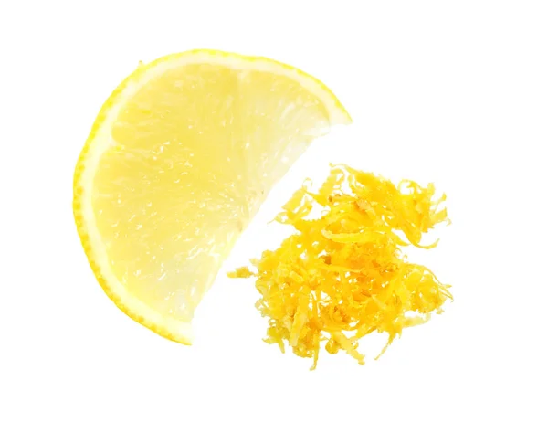 Fresh Lemon Zest Piece Fruit Isolated White Background — Stock Photo, Image