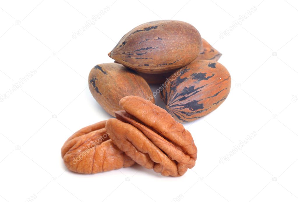 UnShelled pecan nuts isolated on white background