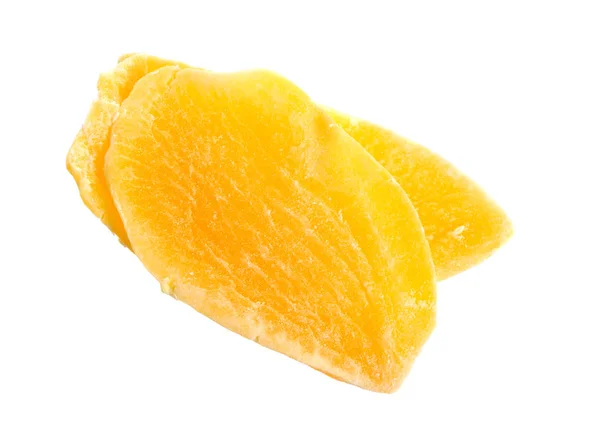 Gedroogde Plakjes Mango Geïsoleerd Witte Achtergrond — Stockfoto