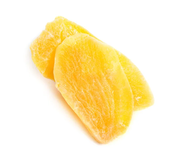 Gedroogde Plakjes Mango Geïsoleerd Witte Achtergrond — Stockfoto