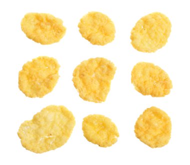 Mısır gevreği. Beyaz arka plan üzerinde izole seti.